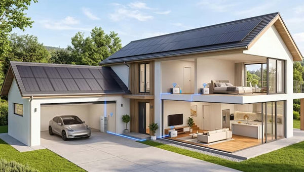 Home solar system with rooftop panels and battery storage