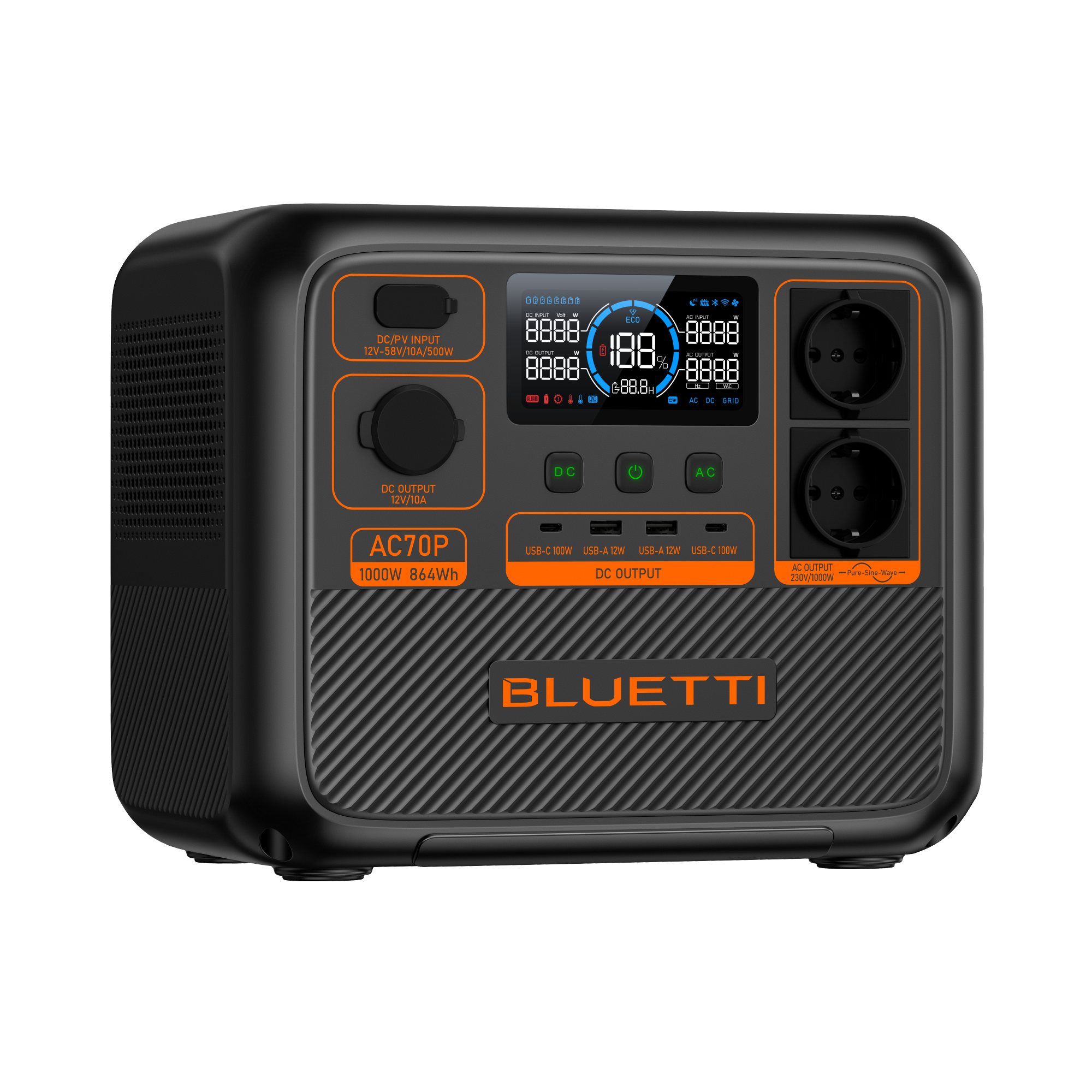 BLUETTI AC70P porturi etichetate
